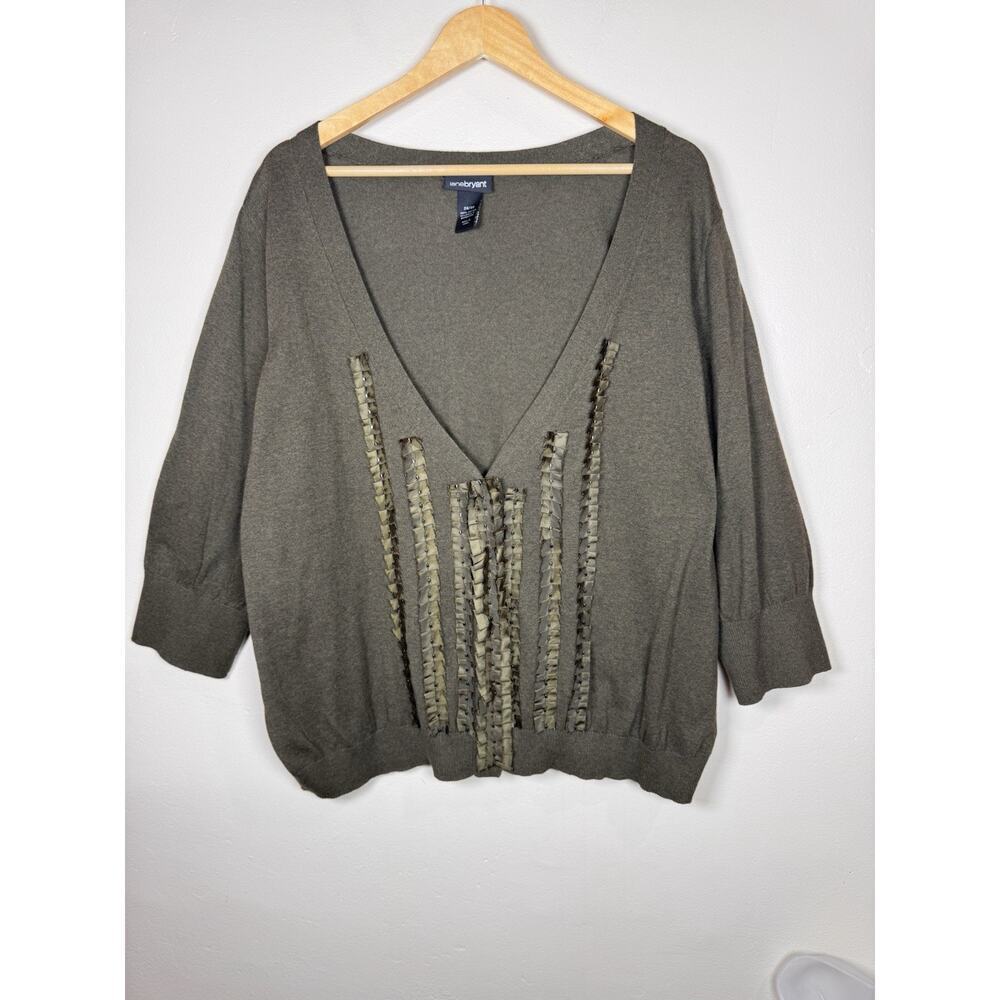 Lane Bryant Plus Size Womens Cardigan 26/28 100% Cotton Button Ruffle Beaded